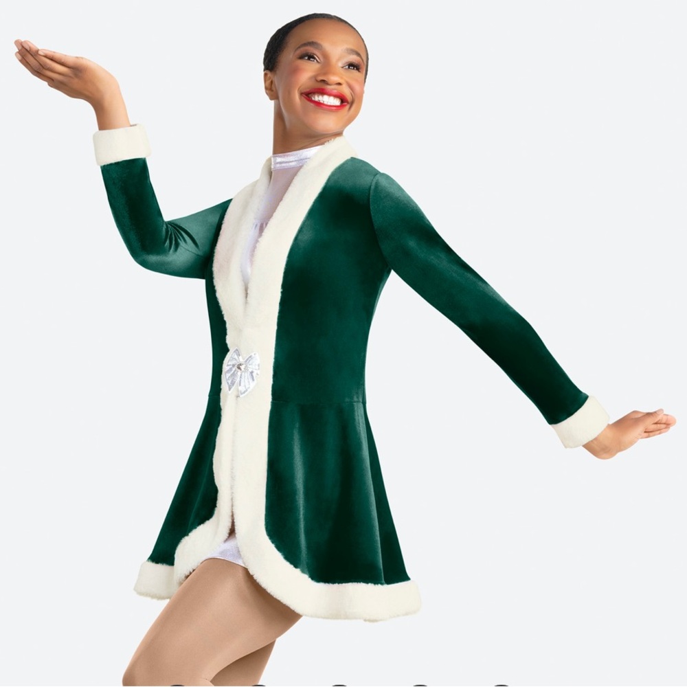 Revolution RC 22562 “Sleigh Ride” holiday dance recital size MC. Emerald/Silver.